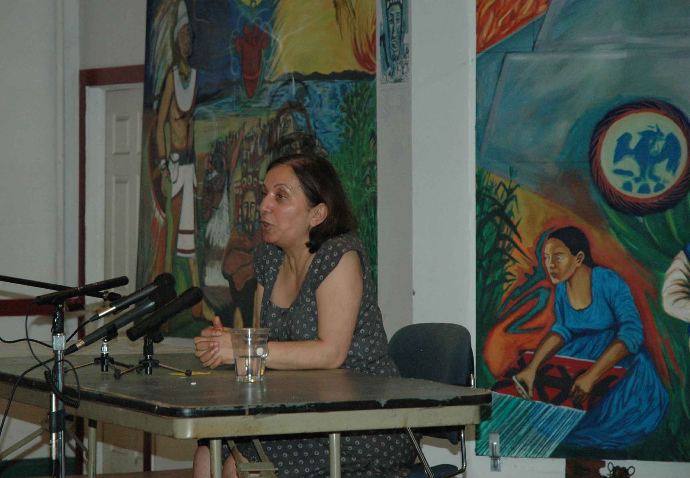 Above, former British Columbia Federation of Teachers president Jinny Sims speaks to a group organized by CORE and Teachers for Social Justice at Casa Aztlan in Chicago on June 7, 2008. The Jinny Sims visit helped catalyze CORE, which was organizing itself at the time. Sims led the October 2005 strike that closed the schools of the entire Canadian province of British Columbia for nearly a month. The event was ignored in the media in the USA. Substance photo by George N. Schmidt.