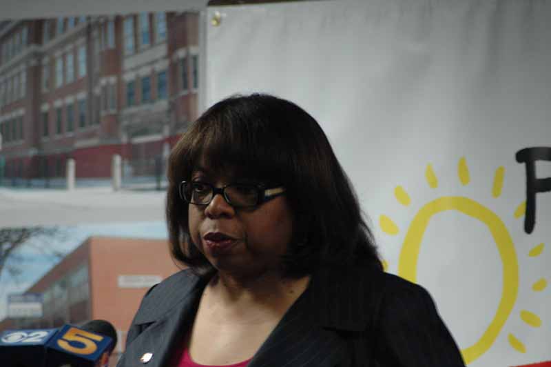  Chicago Teachers Union President Marilyn Stewart hosted a press conference (above) on February 25, 2008, at the union offices. That morning, she excluded two union officers — Vice President Ted Dallas and Treasurer Linda Porter — from her media event. At the time, Stewart told the media how the Board of Education could fire teachers the union way, asking CPS to postpone planned firings until she was consulted. Two days later, ignoring Stewart, the Board voted to “reconstitute” six schools (Harper and Orr high schools, and Copernicus, Fulton, Howe and Morton elementary schools) and fire all their teachers and principals. Since January 2008, Stewart has tried to order the union’s vice president not to meet with union members whose jobs are being taken away by CPS. On May 28, 2008, Stewart began the process of trying to fire Dallas for ‘insubordination’. Substance photo by George N. Schmidt. 