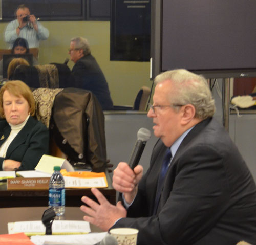 Chicago Teachers Pension Fund (CTPF) trustee Bob Jurinek (above right) testifying before the November meeting of the fund's trustees about the refusal or failure of Chicago charter schools to pay their full and required amounts into the CTPF. At the Fund's February 2013 meeting, the trustees voted unanimously to do a full audit of all 120 charter schools and campuses. Substance photo by George N. Schmidt.