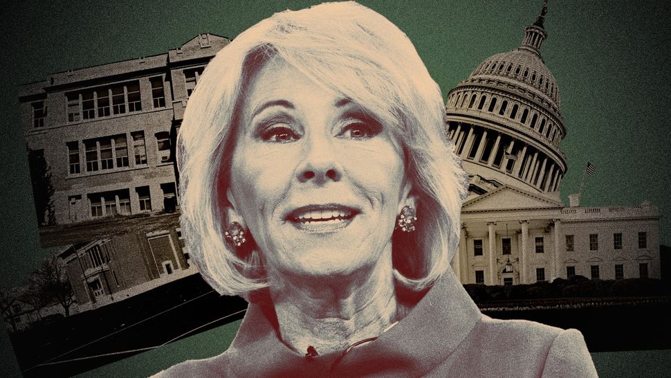 The Department of Education, under Secretary Betsy DeVos, has been characterized by disorderly decision-making processes, say some employees and advocates.ILLUSTRATION: DAMON DAHLEN/HUFFPOST; PHOTOS: GETTY