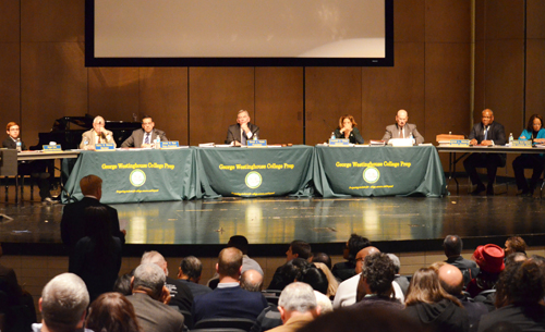 Two of the seven members of the Chicago Board of Education (Mahalia Hines and Deborah Quazzo) cut the Board meeting of November 19, 2014, leading some to speculate that they were afraid to face the public after the years of decisions they have made attacking the city's real public schools. The five remaining Board members berated the public during the lengthy session, and ordered security to remove more than a dozen speakers from the microphones when people objected to the 