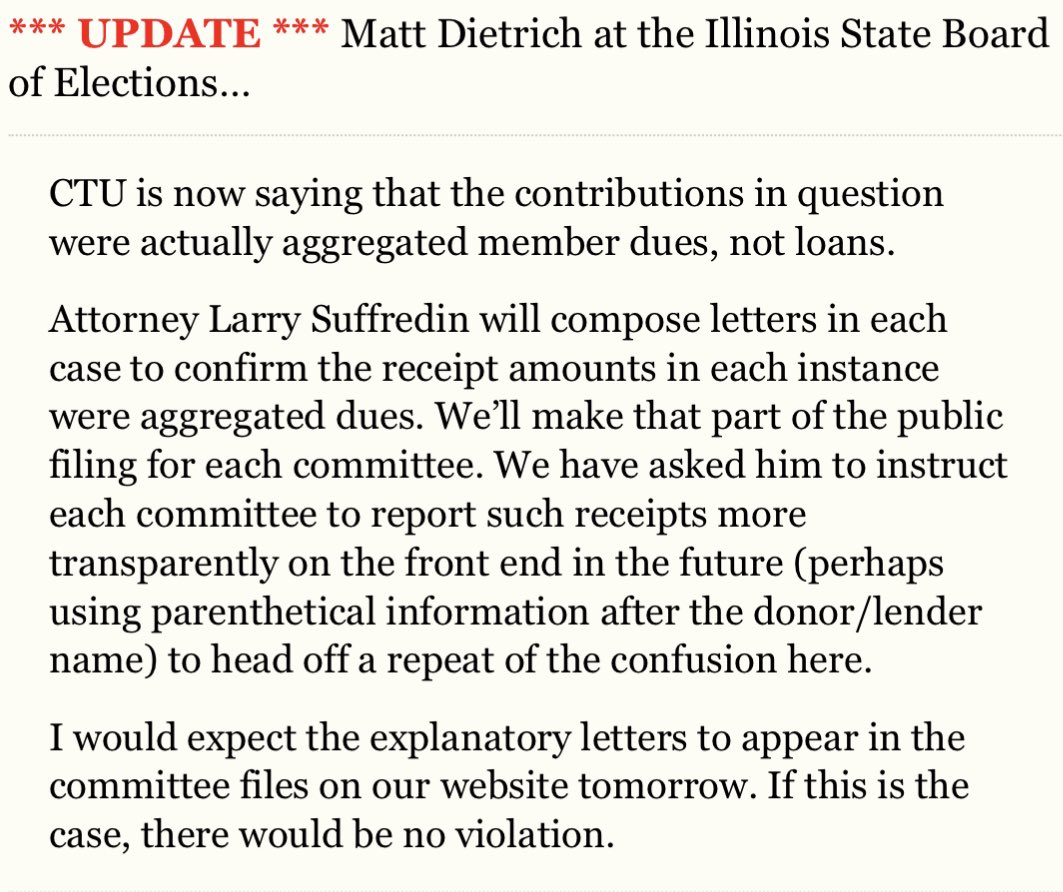 Austin Berg @A_R_BERG
<br />Chicago Teachers Union leadership to members: Don’t worry it’s just a $415,00 loan. We’ll pay you back. CTU attorney (who like Brandon Johnson double dips as a Cook County commissioner) to state authorities: It’s definitely not a loan.
<br />
<br />6:38 PM · Feb 22, 2023
<br />https://twitter.com/A_R_BERG/status/1628554974857764866?s=20&fbclid=IwAR289t7mE7-2XSzSwOiIKFl6wfs1tJPMwzYrAXbAEz1GMp6ZLqhEowFjRRs