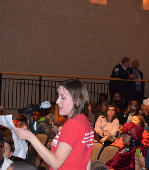 Saucedo teacher Sarah Chambers told the Board that the REACH performance tasks had readability levels significantly above those of the students being tests. Substance photo by George N. Schmidt.