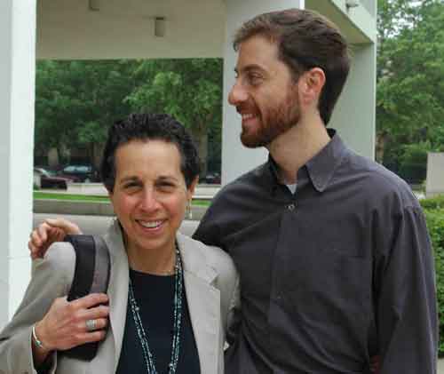 Noted Chicago labor lawyer Robin Potter (above, with son Jackson Potter, CORE co-chair, at the CORE press conference at Martin Luther King Jr. High School on June 12) provided legal advice to the teachers who came to Operation PUSH on June 29. Substance photo by Sharon Schmidt.