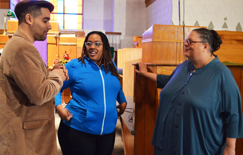 Seattle high school teacher Jesse Hagopian (left) spoke with Chicago Teachers Union President Karen Lewis (above right) before both spoke at a community forum on testing and a report on the Garfield High School teachers' boycott. Substance photo by Sharon Schmidt.
