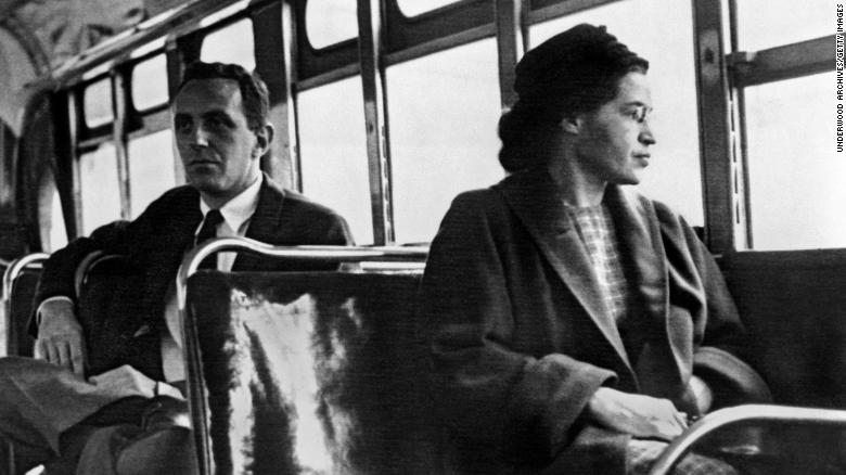 Rosa Parks seated toward the front of the bus, Montgomery, Alabama, 1956 -- Dec. 1, 1955, 65 years ago, Rosa Parks' arrest ignited the civil rights movement and led to yearlong Montgomery Bus Boycott