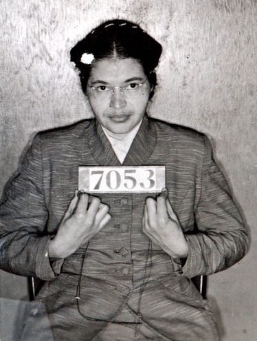 Booking photo of Parks following her February 1956 arrest during the Montgomery bus boycott